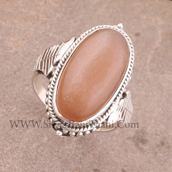 Peach Moonstone Oval Shape Gemstone Silver Ring 925Sterling Silver Ring l handmade Jewelry l Gift For Her