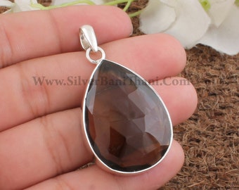 925 Sterling Silver Gemstone Silver Pendant |  Smoky Quartz Pear Stone Necklace Pendant | Handmade Women Wedding Jewelry | Gift IdeaEtsy