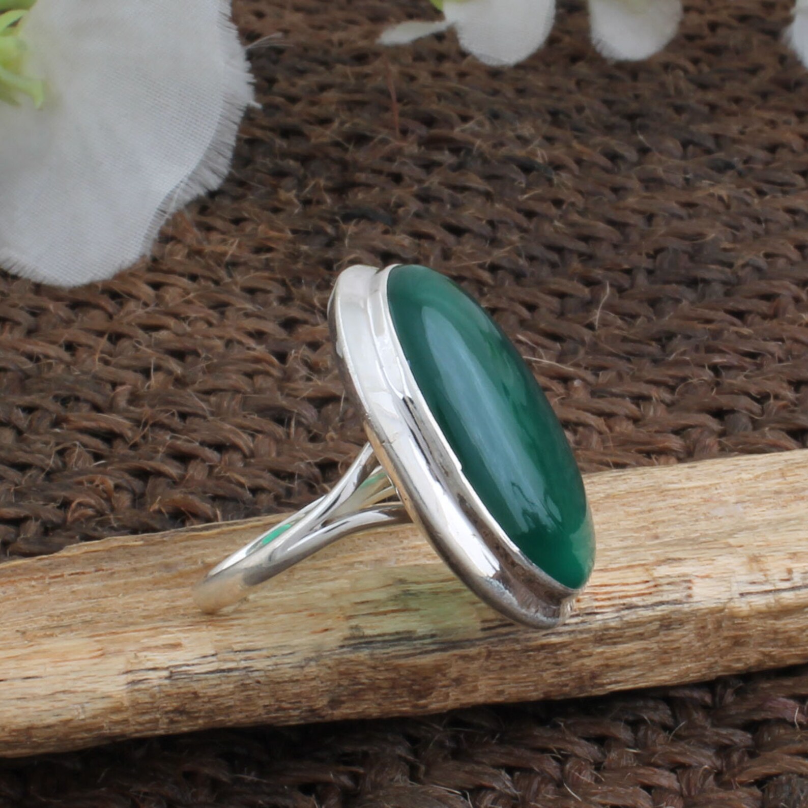 Grüne OnyxRing Cabochon Stein Ring 925 Sterling massiver Etsy