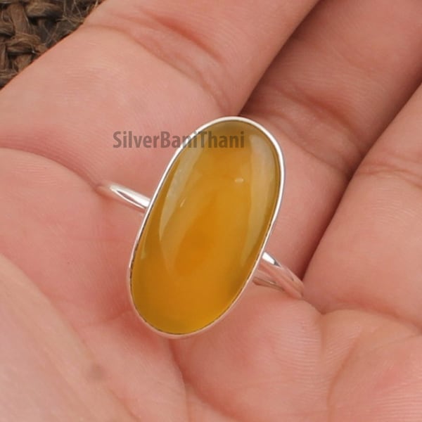 Yellow Jade Oval Shape Gemstone Silver Ring | 925 Sterling Solid Silver Jade Ring | Handmade Boho Everyday Jewelry Valentine's Day Ring Gift