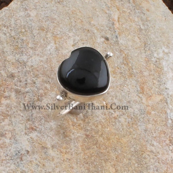 Onyx Ring,Black Heart Cabochon Ring,925 Sterling Silver Ring,Anniversary Ring,Bride Ring,Heart Black Onyx Gemstone Ring, Lover Gift Ring2023