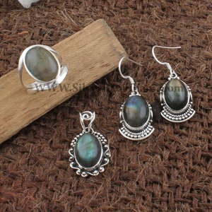 Natural Labradorite Gemstone Silver Jewelry Set | 925 Sterling Silver Jewelry Set For Women | Present For Her| Handmade Wedding Jewelry Gift