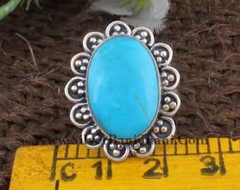 Sleeping Beauty Turquoise  Silver Ring l 925 Sterling Silver Ring Oval Cabochon Ring Middle Finger Ring Gift For Wedding