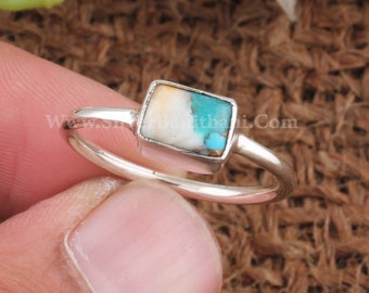 Oyster Copper Turquoise Rectangle Shape Gemstone Silver Ring | 925 Sterling Solid Silver Ring | Handmade Wedding Jewelry For Women Gift Idea