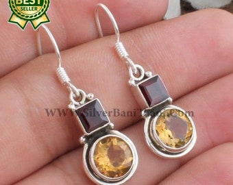 Combo Earring-Dainty Two Stone Earring-Solid Silver Earring-Semi Precious Cut Stone Earring-Handmade Earring-Labour Day Gift Earring-Etsy