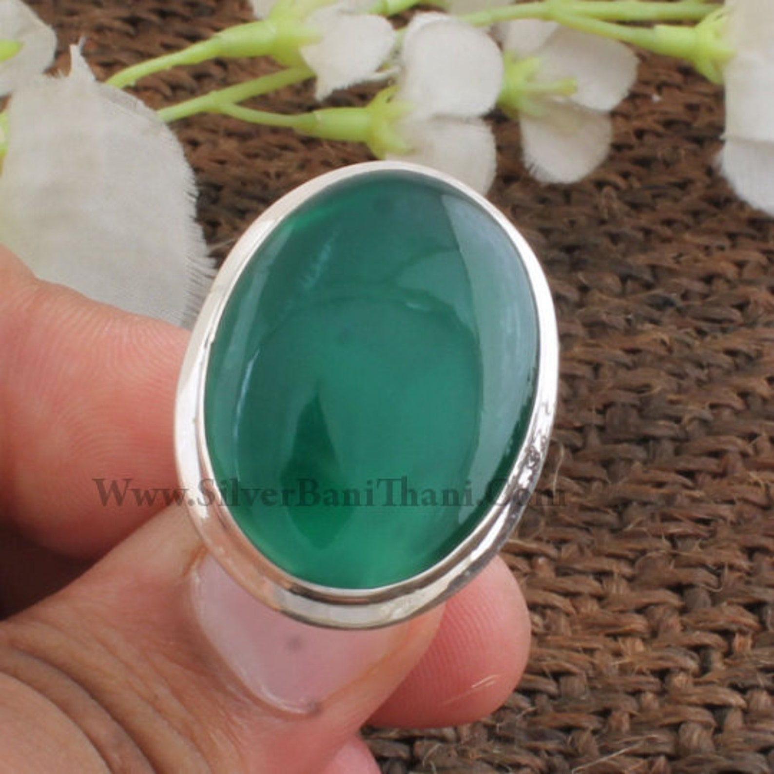 Green Onyx Ring Cabochon Stone Ring 925 Sterling Solid Etsy