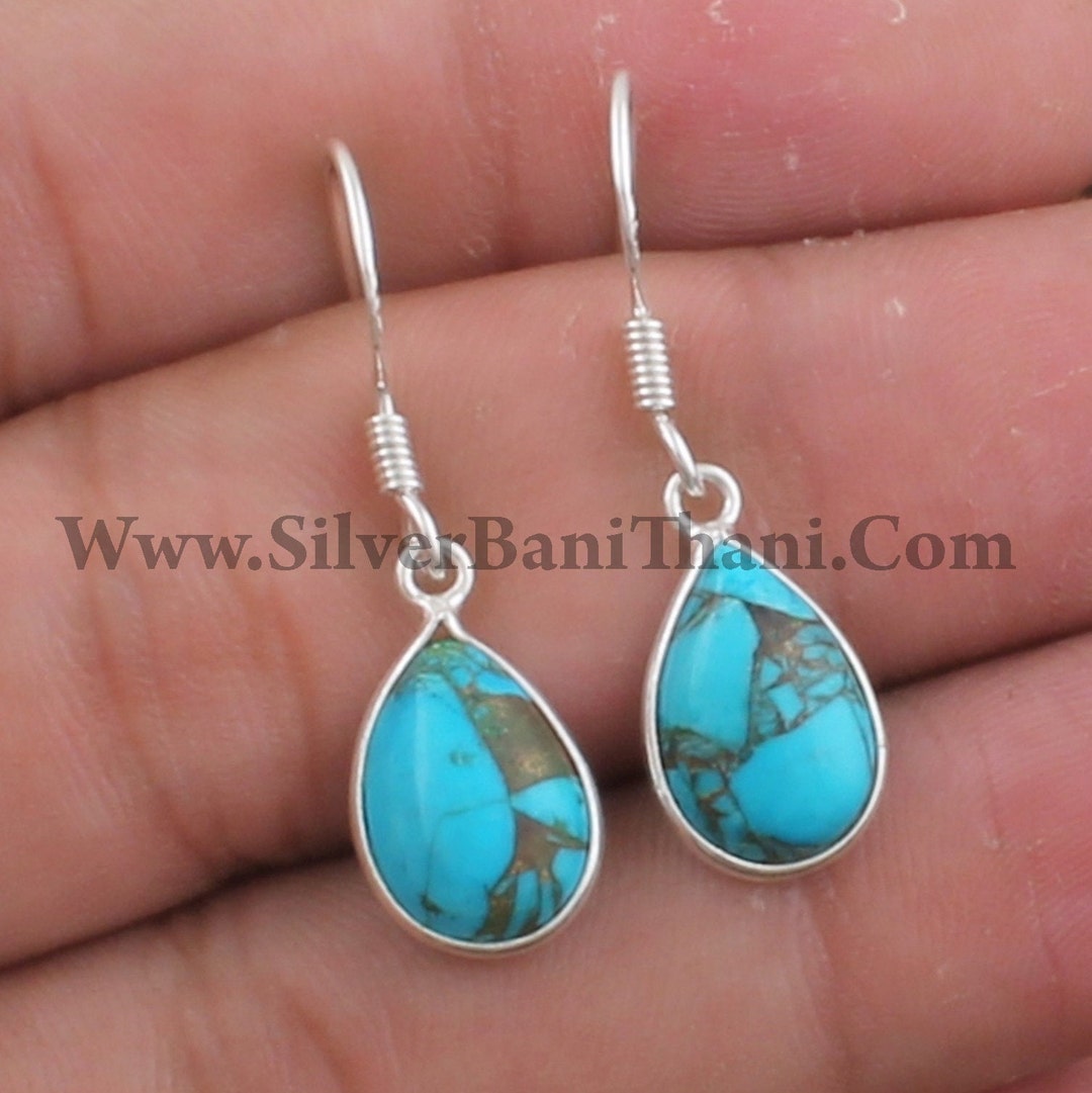 Elemental Gems Two-tone 24x13mm Blue Copper Turquoise Drop Earrings
