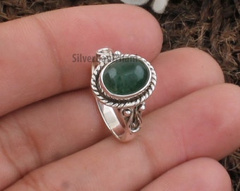 Natural Gemstone Silver Ring Boho Statement Ring 925 Solid Sterling Silver Ring Natural Green Onyx Ring Gemstone Silver Ring Gift