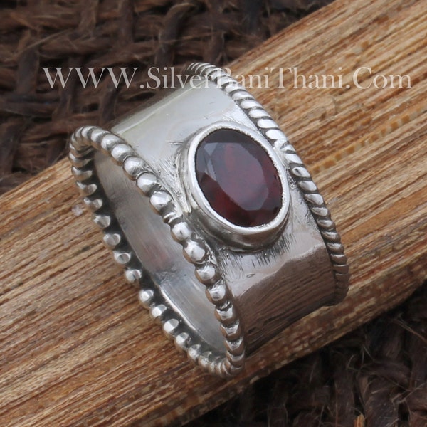 Garnet Ring, 925 Sterling Silver Ring, Handmade Ring, Natural Garnet, Birthstone for January, Red stone Ring, Promise Ring, Gift for Her