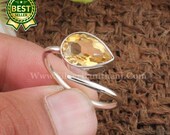 Citrine Gemstone Solid 925 Sterling Silver Faceted Cut Pear Gemstone Ring Handmade Adjustable Silver Ring Citrine Ring Women Gift Ring