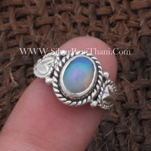 Twisted Wire Ring Ethiopian Opal Oval Gemstone Silver Ring 925 Sterling Silver Hand Carved Silver Ring Gift  Anniversary Silver Bani Thani