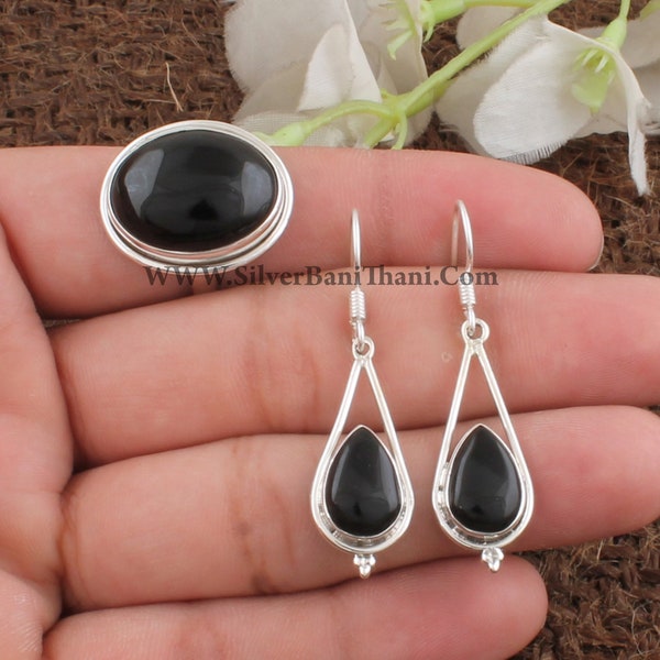 Black Onyx Gemstone Silver Jewelry Set | 925 Sterling Silver Cabochon Stone Jewelry Set For Women | Bridal Wedding Jewelry Gift Idea Etsy...