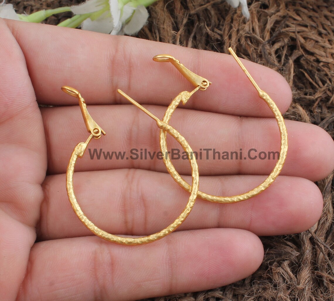 Matte Finish Hoop Earrings Brass Hammered Hoop Earrings Etsy