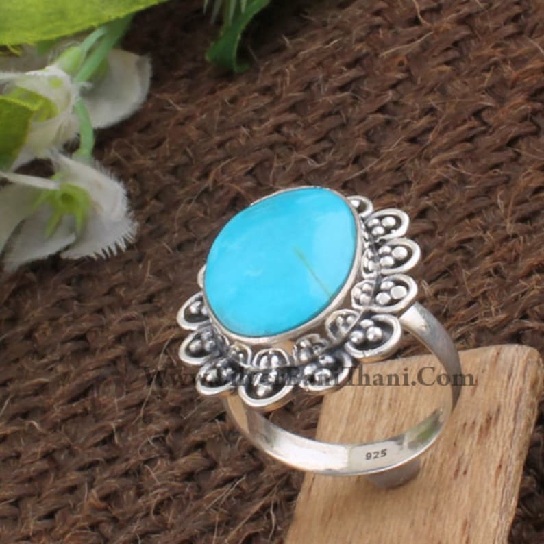 925 Sterling Solid Silver Ring,Oval Cabochon Ring,Middle Finger Ring,Sleeping Beauty Turquoise Gemstone Ring Gift Item Statement Ring