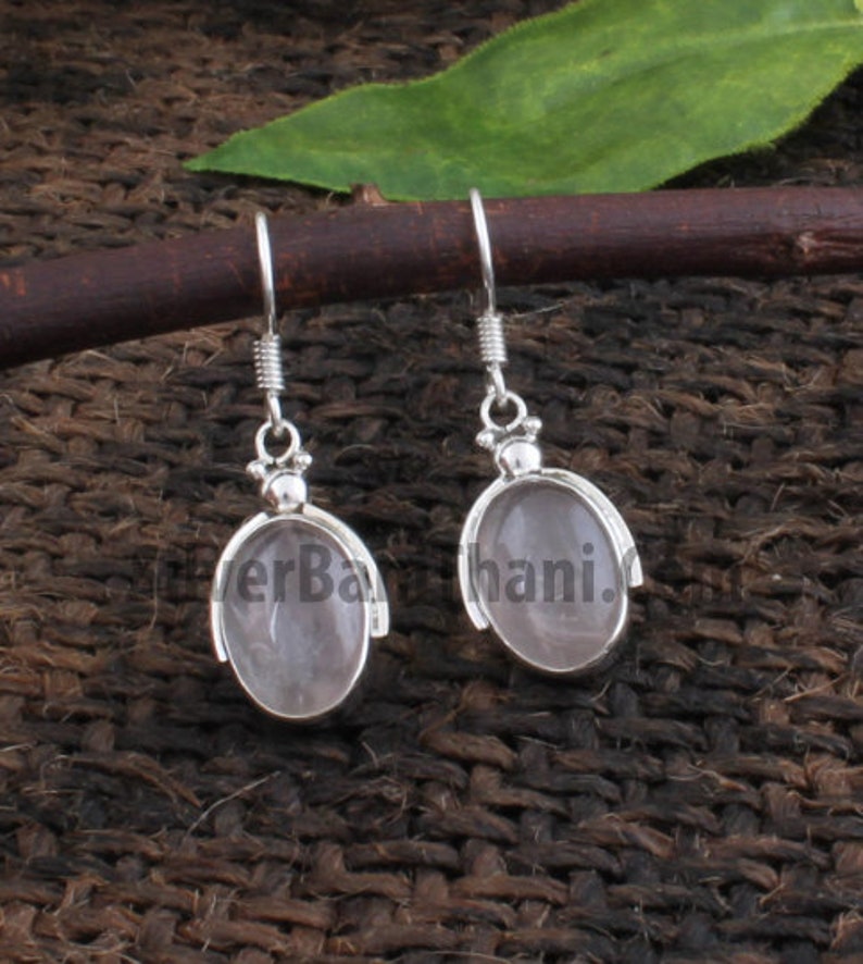 Amazing Rose Quartz Gemstone Earring-925 Sterling Silver Pink Stone Earring-Oval Stone Earring-Silver Jewelry-Layering Earring-Gift For Love