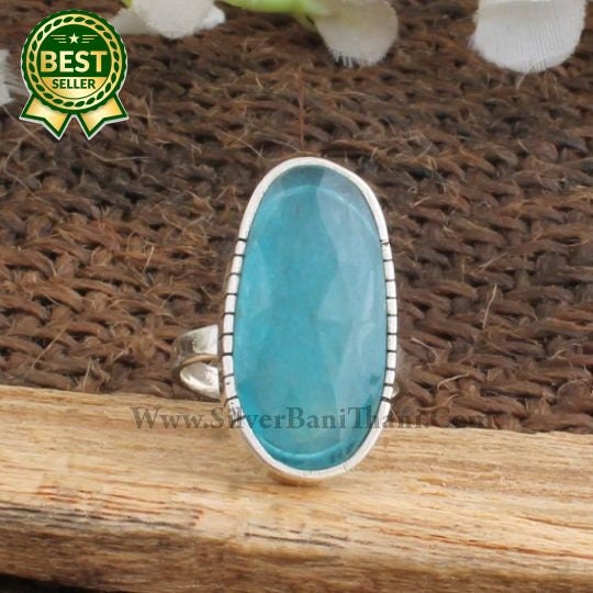 Sterling Silver Blue Calci Oval Ring