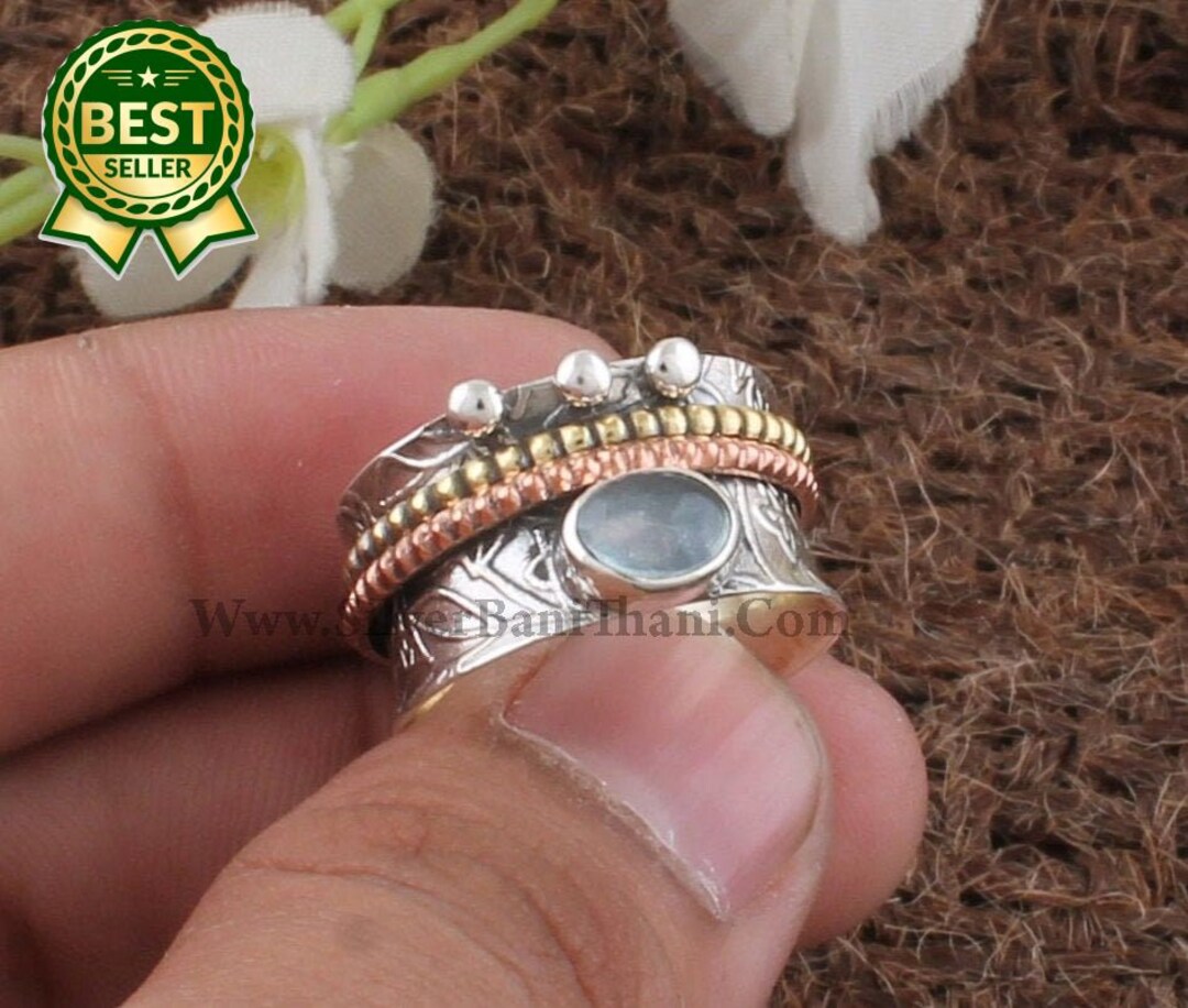 Aquamarine Spinner Ring SZ 7