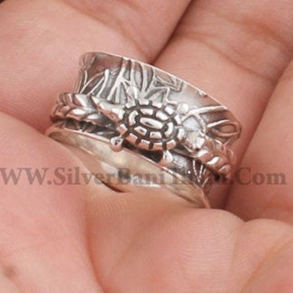 Boho Artisan Turtle Spinner Ring, Sterling Silver Ring, Best Gift Item For Women's And Ring, Handmade Spinner Ring Etsy Cyber