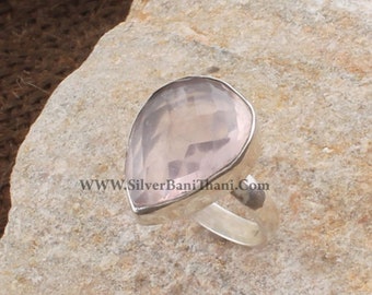 Quartz Ring-Solid Silver Ring 925 Sterling Silver Ring-Rose Quartz Semi Precious Ring-Middle Finger Cut Stone Ring-Engagement Bride Ring2023