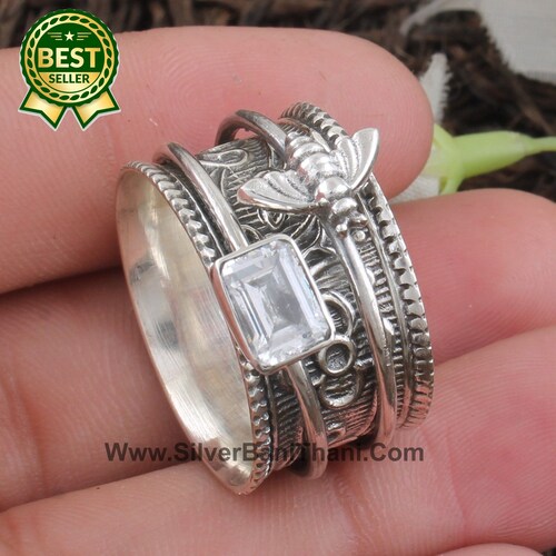 925 Sterling Silver Hand Carved Spinner Ring Designer Etsy