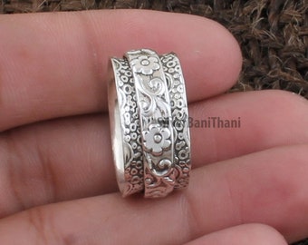 925 Sterling Silver Hand Carved Spinner Ring | Designer Handmade Silver Meditation Ring | Women Jewelry | Valentine's Day | Gift For Her2023