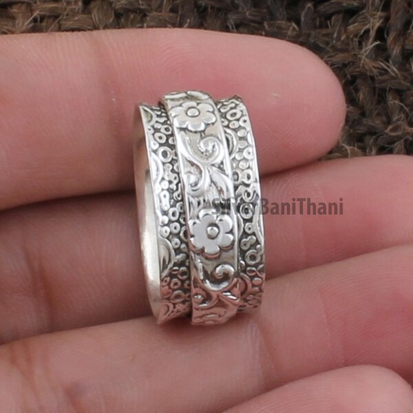 925 Sterling Silver Hand Carved Spinner Ring | Designer Handmade Silver Meditation Ring | Women Jewelry | Valentine's Day | Gift For Her2023