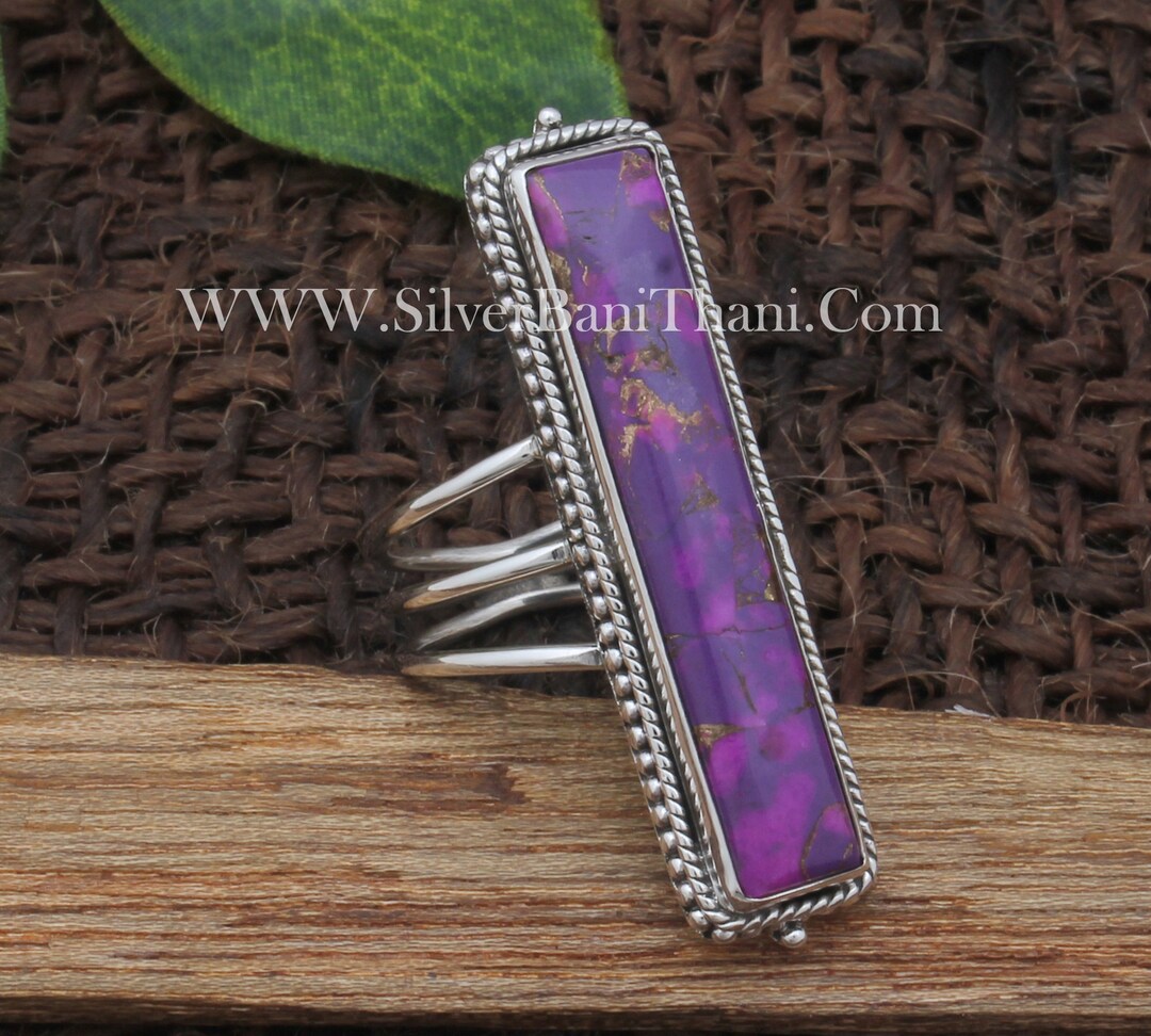 Purple Copper Turquoise Rectangle Shape Gemstone Silver Ring 925 ...