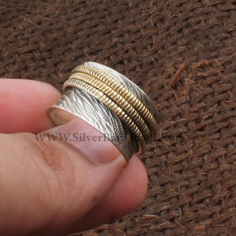Women Wedding Jewelry Gift For Her 925 Sterling Silver /& Brass Carved Spinner Ring Designer Handmade Antiqued Silver Meditation Ring