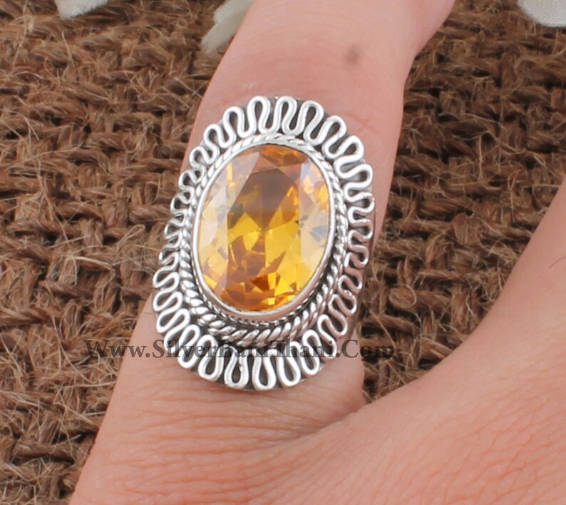 Yellow Cubic Zircon Oval Gemstone Antiqued Silver Ring Handmade Women Wedding Jewelry Solid 925 Sterling Solid Silver Ring Gift For Her