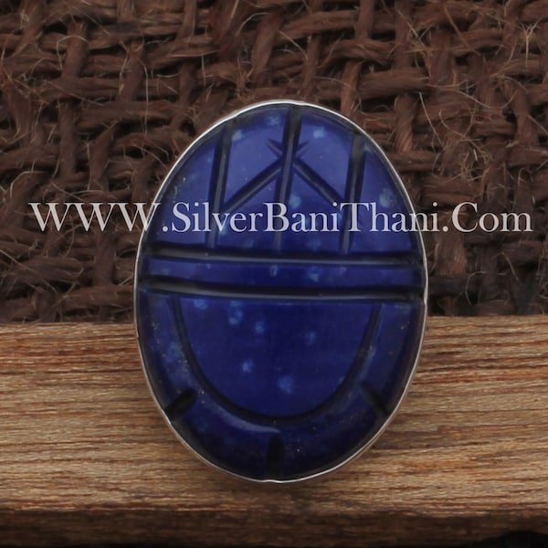 Bague homme ou femme en argent sterling 925 et lapis lazuli scarabée égyptien bague en argent ethnique scarabée lapis lazuli néo-égyptien