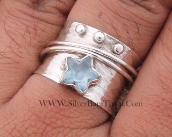 Natural Blue Topaz Gemstone Silver Spinner Ring Meditation Ring 925 Sterling Silver Ring Gift For Mother Est Silver Spinner
