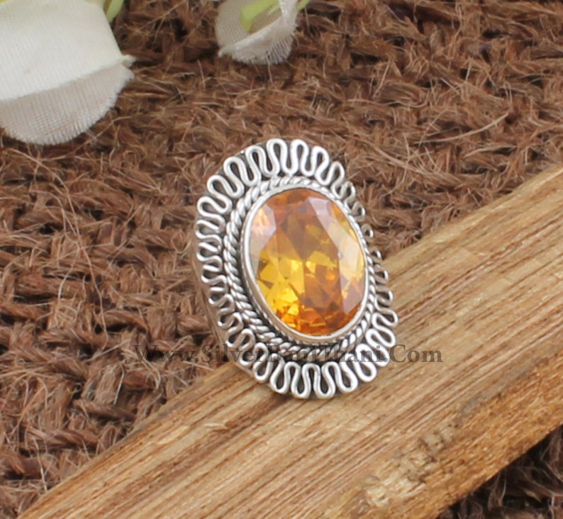 Yellow Cubic Zircon Oval Gemstone Antiqued Silver Ring Handmade Women Wedding Jewelry Solid 925 Sterling Solid Silver Ring Gift For Her