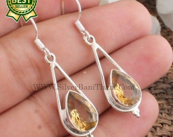 Citrine Sterling Silver Earrings - 925 Sterling Solid Silver Pear Shape Faceted Cut Gemstone Earring - Handmade Jewelry - Women GiftEtsy