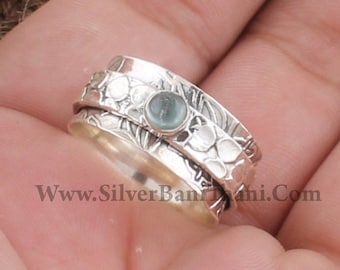 SOLID Silber Aquamarin Spinner Ring | 925 Sterling Silber handgemachte Meditation Edelstein Ring | Frauen Hochzeit Schmuck | GeschenkideeEtsyEtsy