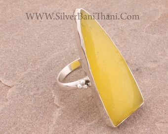 Handmade Yellow Jade Silver Ring  925 Sterling Silver Ring