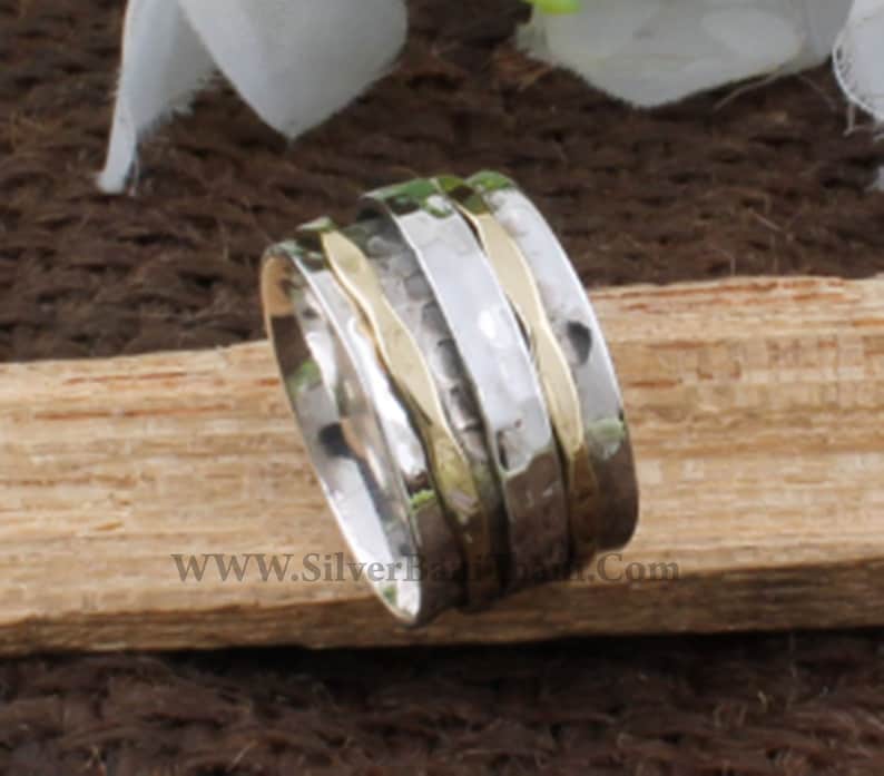 Spinner Ring-Handcrafted Band Ring-925 Sterling Solid Silver Spinner Ring-Thumb Band Spinner Ring-Two Tone Spinner Band Ring Gift For Girls image 5