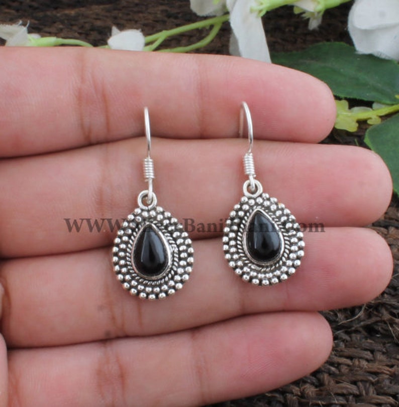Designer Handmade Earring 925 Sterling Silver Pear Stone Earrings Women Wedding Jewelry Gift Idea Natural Black Onyx Gemstone Earrings