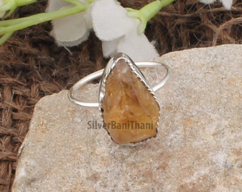 Natural Raw Citrine Ring | 925 Sterling Solid Silver Ring | Handmade Rough Stone Ring | Valentines Day Ring For Women | November Birthstone