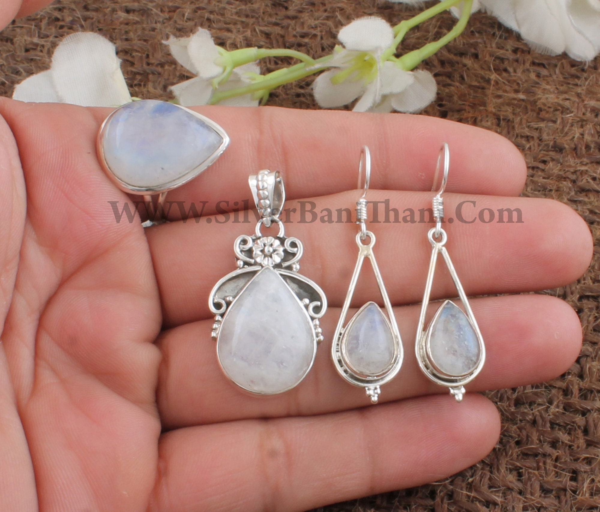 925 Sterling Silver DROP RAINBOW MOONSTONE Beautiful Necklace INDIAN JEWELLERS 