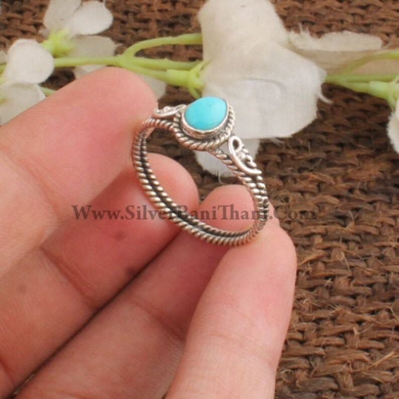 Turquoise Ring-925 Sterling Solid Silver Ring-Pear Stone Ring-Vine Design Silver Ring-Personalized Gift-Cabochon Ring-Silveretsy Cyber