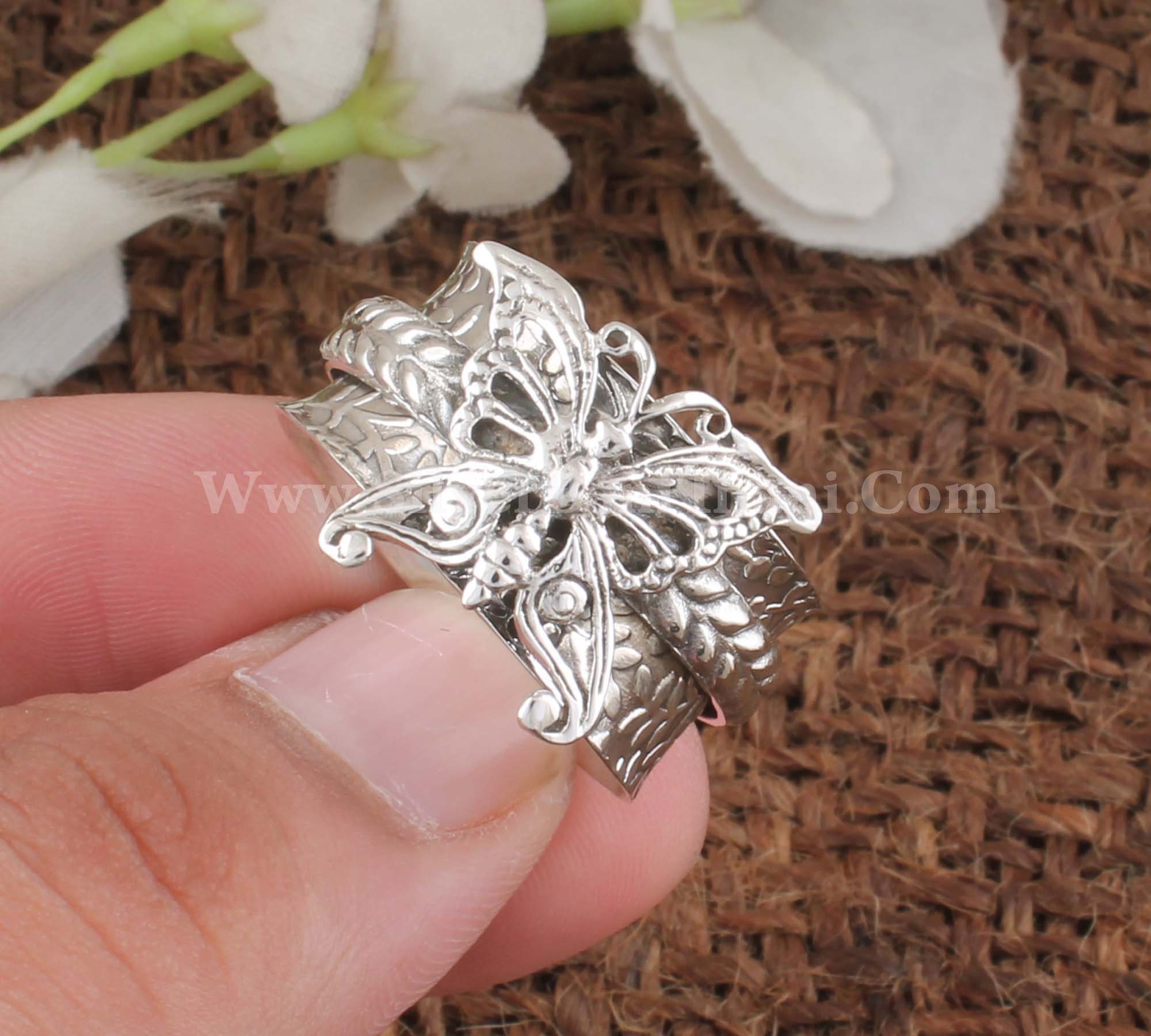 Details about   Beautiful New Solid Butterflies Spinning Ring Sterling Silver *Size 5.75 *B343 
