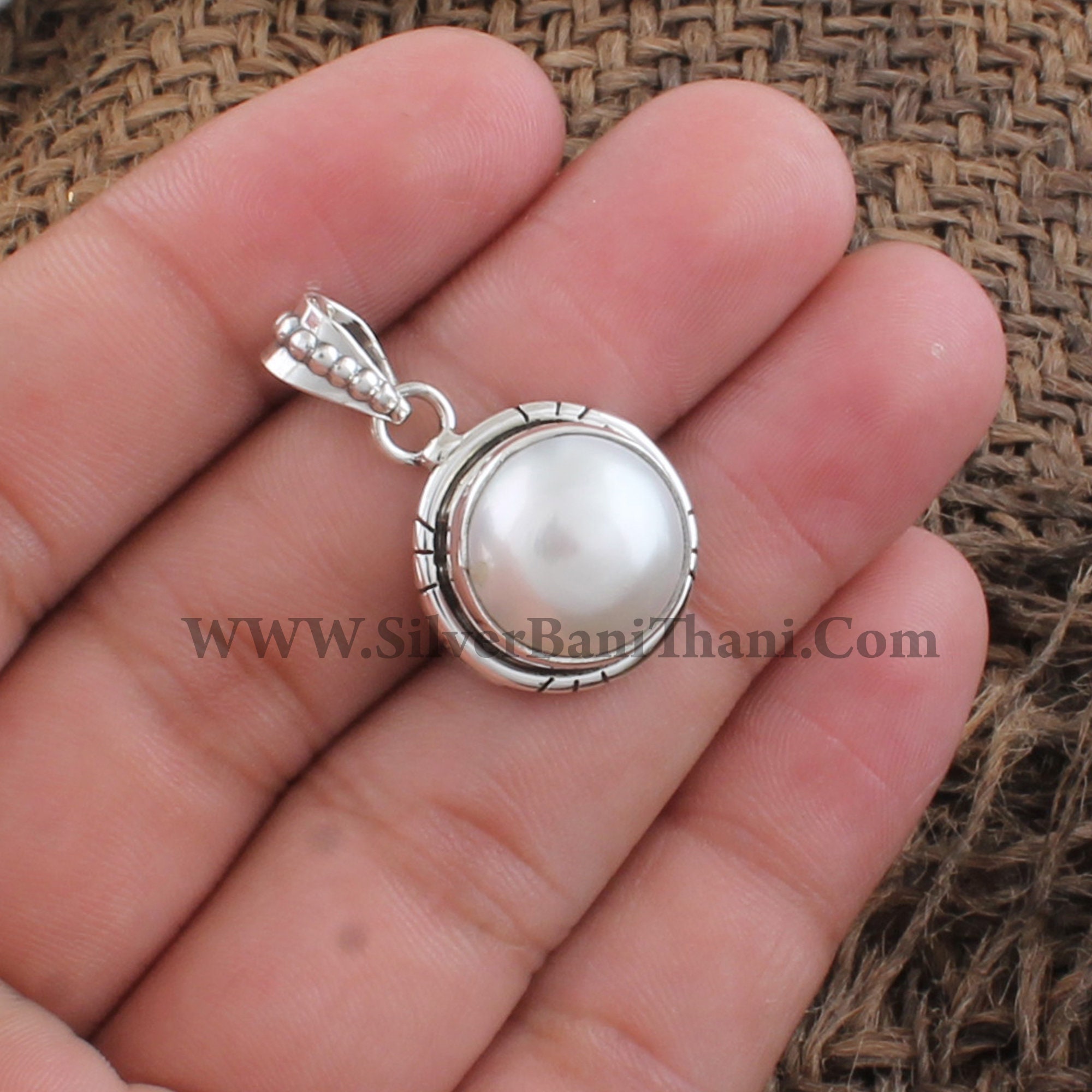 Pearl Gemstone Silver Pendant 925 Sterling Silver Pendant Etsy