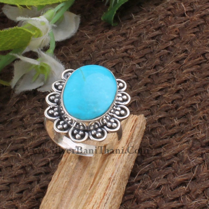 925 Sterling Solid Silver Ring,Oval Cabochon Ring,Middle Finger Ring,Sleeping Beauty Turquoise Gemstone Ring Gift Item Statement Ring