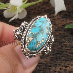 Mohave Turquoise Ring-baguette Stone Cabochon Ring-vintage - Etsy