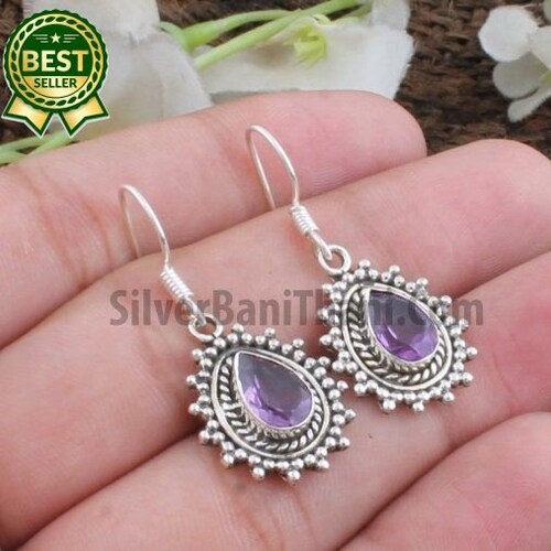 Amethyst Top Quality Gemstone Earringpear Shape Cut Stone Etsy
