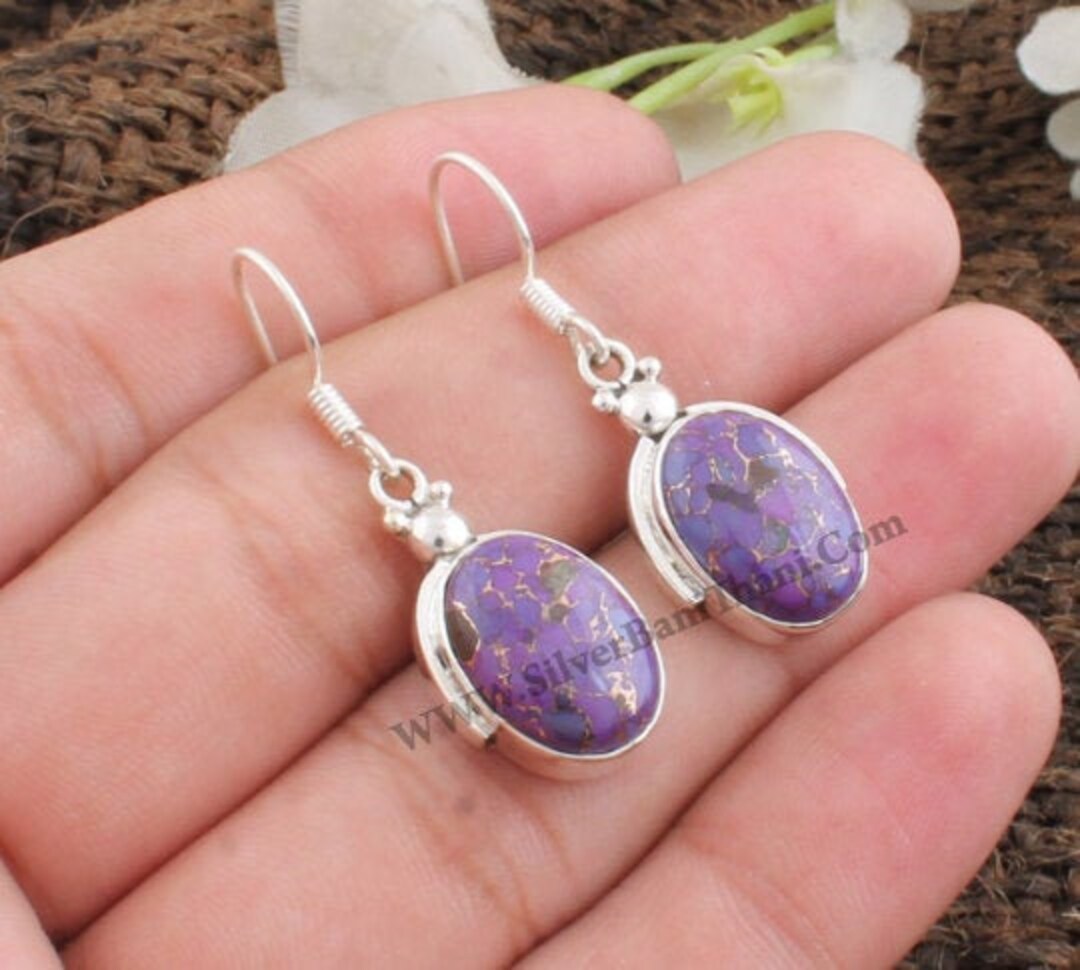 Prescott Purple Turquoise Sterling Silver Drop Earrings