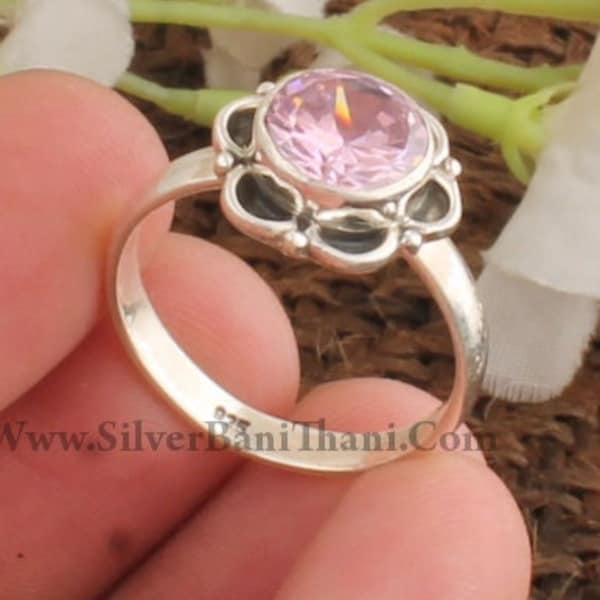 Designer Silver ring Quartz Floral Silver Ring Pink Zircon Gemstone Silver Ring Handmade Ring For Women SilverBaniThani Etsy Cyber 2023Etsy