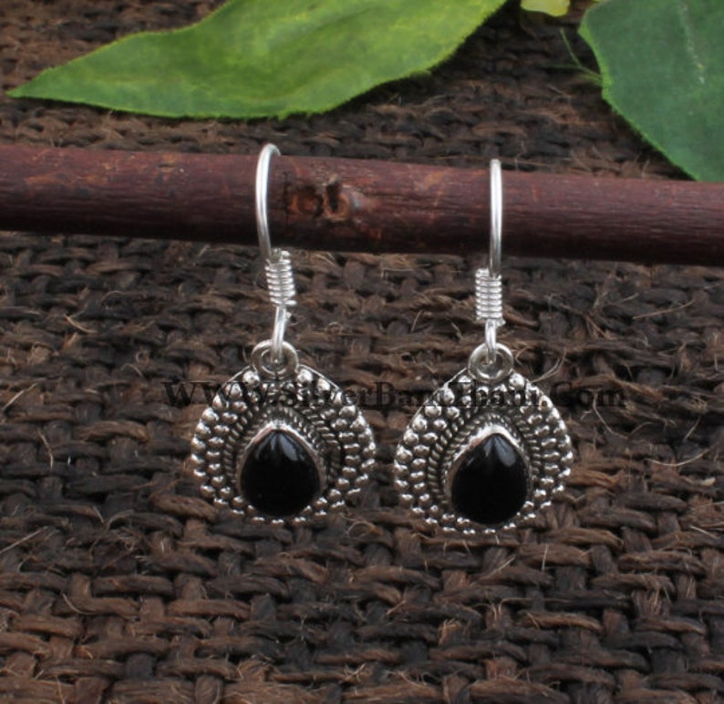 Designer Handmade Earring 925 Sterling Silver Pear Stone Earrings Women Wedding Jewelry Gift Idea Natural Black Onyx Gemstone Earrings