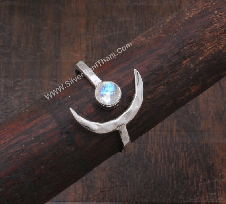 925 Crescent Moon Rainbow Moonstone Gemstone Ring Moonstone Solid 925 Sterling Silver Ring For Women Handmade Solid Silver Band Ring Wedding image 5