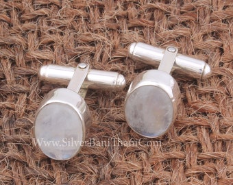 Men's Rainbow Moonstone Cufflinks Jewelry Solid 925 Sterling Silver Cufflink For Men's Handmade Oval Stone Silver Jewelry Birthday GiftEtsy